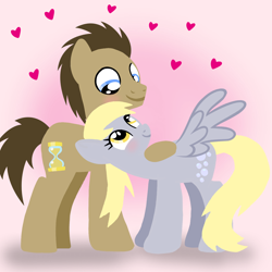 Size: 1400x1400 | Tagged: safe, artist:mlplary6, derpy hooves, doctor whooves, time turner, earth pony, pegasus, pony, g4, blushing, boyfriend and girlfriend, female, heart, looking at each other, looking at someone, love, male, mare, ship:doctorderpy, shipping, smiling, smiling at each other, stallion, straight