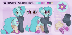 Size: 3485x1729 | Tagged: safe, artist:rexyseven, oc, oc:whispy slippers, earth pony, pony, butt, clothes, female, glasses, looking at you, looking back, looking back at you, mare, open mouth, plot, reference sheet, smiling, socks, solo, sweater