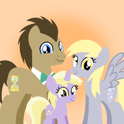 Size: 1400x1400 | Tagged: safe, artist:mlplary6, derpy hooves, dinky hooves, doctor whooves, time turner, earth pony, pegasus, pony, unicorn, g4, adopted, adopted offspring, family, female, filly, foal, husband and wife, looking at you, male, mare, parent:derpy hooves, parent:doctor whooves, ship:doctorderpy, shipping, smiling, smiling at you, stallion, straight
