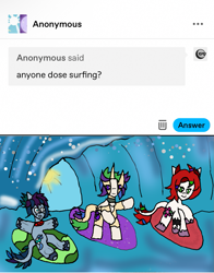 Size: 1161x1483 | Tagged: safe, artist:ask-luciavampire, oc, earth pony, pony, unicorn, ask, surfing, tumblr