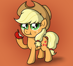 Size: 2239x2029 | Tagged: safe, artist:background basset, applejack, earth pony, pony, g4, apple, cute, eating, food, hat, herbivore, high res, jackabetes, simple background, solo
