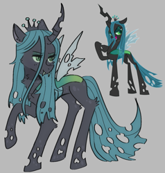 Size: 1153x1211 | Tagged: source needed, safe, artist:mikako, queen chrysalis, changeling, changeling queen, g4, concave belly, crown, cute, fangs, jewelry, long legs, regalia, solo, thin, transparent wings, wings