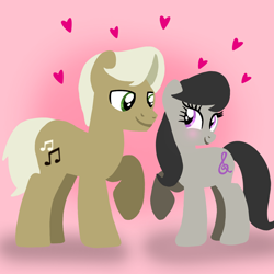 Size: 1400x1400 | Tagged: safe, artist:mlplary6, frederic horseshoepin, octavia melody, earth pony, pony, g4, blushing, boyfriend and girlfriend, female, fredtavia, heart, looking at each other, looking at someone, love, male, mare, shipping, smiling, smiling at each other, stallion, straight