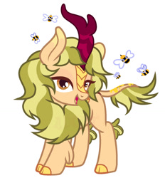 Size: 1280x1380 | Tagged: safe, artist:vi45, oc, bee, insect, kirin, g4, cloven hooves, female, open mouth, open smile, simple background, smiling, solo, standing, white background