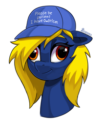 Size: 1685x2000 | Tagged: safe, artist:zendora, oc, oc only, oc:naveen numbers, pony, bust, hat, simple background, smiling, solo, white background