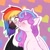 Size: 1333x1335 | Tagged: safe, artist:vatutina, princess flurry heart, oc, oc:nightmare rainbow feather, oc:rainbow feather, alicorn, griffon, hippogriff, pony, g4, blushing, cheek kiss, duo, interspecies offspring, kissing, magical lesbian spawn, next generation, offspring, older, older flurry heart, parent:gilda, parent:rainbow dash, parents:gildash