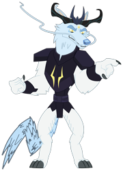 Size: 3345x4645 | Tagged: safe, artist:mlgtrap, edit, storm king, wolf, g4, my little pony: the movie, antagonist, armor, claws, crown, eyebrows, jewelry, male, nails, raiju, regalia, simple background, smiling, smirk, solo, storm king's emblem, tail, third eye, three eyes, transparent background, vector