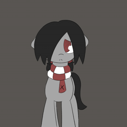Size: 1020x1020 | Tagged: safe, artist:castafae, oc, oc only, oc:faint rune, earth pony, pony, animated, clothes, floppy ears, gif, gray background, hair over one eye, scarf, simple background, solo, striped scarf