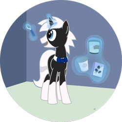 Size: 1348x1348 | Tagged: safe, artist:of-felt-and-cardboard, oc, oc only, oc:creamy twist, pony, unicorn, bowtie, cookie, food, ice cream, magic, male, newbie artist training grounds, solo, stallion, telekinesis