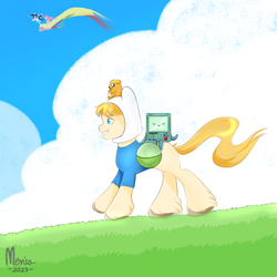 Size: 3000x3000 | Tagged: safe, artist:merisa, pony, adventure time, bmo, fanart, finn the human, high res, jake the dog, sky