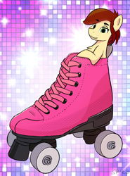 Size: 1380x1860 | Tagged: safe, artist:single purpose, oc, oc:canni soda, earth pony, pony, 80s, looking at you, micro, skates, solo