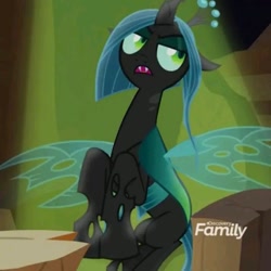 Size: 715x715 | Tagged: safe, artist:opossum-stuff, edit, edited screencap, screencap, queen chrysalis, changeling, changeling queen, frenemies (episode), g4, alternate hairstyle, better way to be bad, short mane, solo