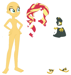 Size: 512x544 | Tagged: safe, artist:lordsfrederick778, artist:selenaede, sunset shimmer, human, equestria girls, g4, alternate design, base used, bikini, clothes, sandals, simple background, solo, swimsuit, swimsuit swap, white background