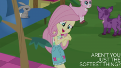 Size: 2000x1125 | Tagged: safe, edit, edited screencap, editor:quoterific, screencap, fluttershy, goat, human, rabbit, equestria girls, equestria girls specials, g4, my little pony equestria girls: better together, my little pony equestria girls: spring breakdown, amazing technicolor wildlife, animal, butt, cute, female, plot, shyabetes