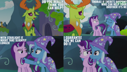 Size: 2000x1125 | Tagged: safe, edit, edited screencap, editor:quoterific, screencap, starlight glimmer, thorax, trixie, changedling, changeling, pony, unicorn, g4, my little pony: friendship is magic, to change a changeling, king thorax