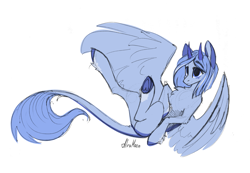 Size: 2897x2007 | Tagged: safe, artist:alrumoon_art, oc, oc only, high res, hoof heart, monochrome, simple background, sketch, solo, spread wings, underhoof, white background, wings
