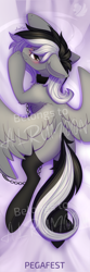 Size: 1500x4500 | Tagged: safe, artist:alrumoon_art, oc, oc only, pegasus, pony, blushing, chains, chest fluff, clothes, collar, male, obtrusive watermark, smiling, socks, solo, spread wings, thigh highs, watermark, wings