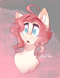 Size: 1190x1553 | Tagged: safe, artist:alrumoon_art, oc, oc only, pony, abstract background, ear fluff, eyebrows, eyebrows visible through hair, open mouth, surprised