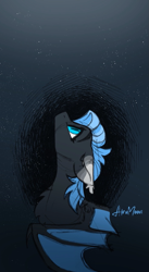 Size: 981x1787 | Tagged: safe, artist:alrumoon_art, oc, oc only, bat pony, abstract background, blue eyes, ear fluff, looking up, stars