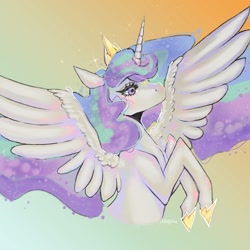 Size: 1024x1024 | Tagged: safe, artist:xkittyblue, princess celestia, alicorn, pony, g4, bust, gradient background, portrait, profile, solo, spread wings, wings