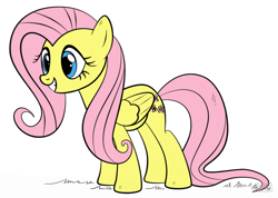 Size: 1100x784 | Tagged: safe, artist:playtimerogerhargreavesandbonniezacherlefan68, fluttershy, pegasus, pony, g4, colored, coloring page, cute, female, grass, grin, mare, shyabetes, simple background, smiling, solo, white background