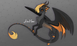 Size: 4484x2727 | Tagged: safe, artist:alrumoon_art, oc, oc only, draconequus, concave belly, countershading, horns, slender, thin, wings