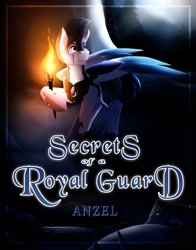 Size: 804x1024 | Tagged: safe, artist:paintedwave, oc, oc only, oc:silent knight, pegasus, pony, fanfic:secrets of a royal guard, cave, fanfic, fanfic art, fanfic cover, night, solo, torch