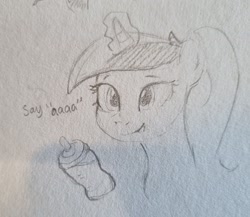 Size: 2048x1775 | Tagged: safe, artist:edrian, princess cadance, pony, g4, baby bottle, sketch, solo, traditional art