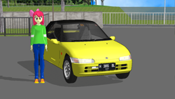 Size: 1366x768 | Tagged: safe, artist:ardoplasma41, apple bloom, human, equestria girls, g4, 3d, car, clothes, convertible, honda, honda beat, mmd, pants, shirt, shoes, sneakers, t-shirt