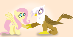 Size: 1980x1020 | Tagged: safe, artist:mlplary6, fluttershy, gilda, griffon, pegasus, pony, g4, cute, female, forgiveness, friends, gildadorable, looking at each other, looking at someone, mare, shyabetes, smiling, smiling at each other, wholesome