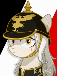 Size: 1500x2000 | Tagged: safe, artist:raineve, oc, pony, clothes, germany, pickelhaube, solo, uniform, yellow eyes