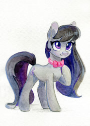 Size: 715x1000 | Tagged: safe, artist:maytee, octavia melody, earth pony, pony, g4, bowtie, colored pencil drawing, cute, female, mare, mixed media, neck bow, octavia's bowtie, raised leg, solo, tavibetes, traditional art, watercolor painting