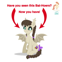 Size: 3500x3500 | Tagged: safe, artist:r4hucksake, oc, oc only, oc:cookie cream, bat pony, pony, bow, braid, fangs, female, high res, mare, simple background, sitting, solo, spread wings, tail, tail bow, transparent background, wings
