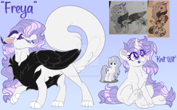 Size: 1600x1000 | Tagged: safe, artist:missbramblemele, oc, oc only, oc:freya, draconequus, pony, unicorn, chest fluff, fangs, female, long mane, long tail, mare, open mouth, sitting, solo, standing, tail, tongue out