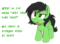 Size: 1150x850 | Tagged: safe, artist:thebatfang, oc, oc only, oc:filly anon, earth pony, pony, confused, eyebrows, female, filly, foal, joke, open mouth, puzzled, raised eyebrow, simple background, solo, text, white background
