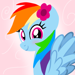 Size: 1400x1400 | Tagged: safe, artist:mlplary6, rainbow dash, pegasus, pony, blushing, female, flower, flower in hair, looking at you, mare, smiling, smiling at you
