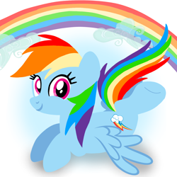 Size: 1400x1400 | Tagged: safe, artist:mlplary6, rainbow dash, pegasus, pony, g4, cloud, female, looking at you, lying down, mare, rainbow, simple background, smiling, smiling at you, white background