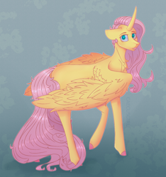 Size: 1198x1282 | Tagged: safe, artist:caecusgirl, fluttershy, alicorn, pony, g4, alicornified, chest fluff, colored hooves, female, floppy ears, fluttercorn, looking at you, mare, missing cutie mark, race swap, solo