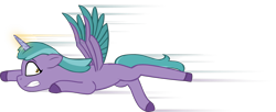 Size: 2202x897 | Tagged: safe, artist:equestriaexploration, shiny sparks, alicorn, pony, g5, alicornified, colored hooves, colored horn, female, flying, gritted teeth, horn, looking back, magic, mare, misleading thumbnail, race swap, simple background, solo, sparkly horn, sparksicorn, teeth, transparent background