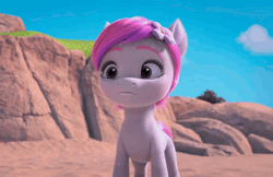 Size: 1662x1074 | Tagged: safe, screencap, earth pony, pony, cutie blossom bash, g5, my little pony: make your mark, my little pony: make your mark chapter 5, spoiler:g5, spoiler:my little pony: make your mark, spoiler:my little pony: make your mark chapter 5, spoiler:mymc05e01, animated, background pony, beach, crying, feels, female, filly, flashback, flower, foal, i watch it for the ears, running away, sad, solo
