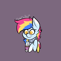 Size: 3000x3000 | Tagged: safe, artist:solardoodles, oc, oc only, oc:funfetti, pegasus, pony, chocolate, clothes, commission, food, high res, hot chocolate, looking down, mug, scarf, simple background, smiling, snow, snowflake, solo, steam, ych example, ych result