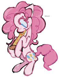 Size: 602x771 | Tagged: safe, artist:dddddaxie998839, pinkie pie, earth pony, pony, g4, blue eyes, cheese, closed mouth, colored eyelashes, eating, food, herbivore, looking at something, pizza, simple background, sitting, smiling, solo, vegan, white background