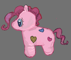 Size: 1349x1131 | Tagged: safe, artist:dddddaxie998839, pinkie pie, earth pony, pony, g4, blue eyes, bootleg, colored pupil, gray background, plushie, side view, simple background, solo