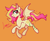 Size: 558x452 | Tagged: safe, artist:leopardsnaps, oc, oc only, oc:golden rose, bat pony, pony, bat ponified, bat pony oc, concave belly, digital art, extended cutie mark, female, floating heart, heart, leg cutie mark, looking back, mare, ms paint, orange background, race swap, signature, simple background, solo, species swap, spread wings, teary eyes, wings