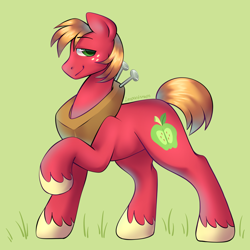 Size: 2900x2900 | Tagged: safe, artist:leopardsnaps, big macintosh, earth pony, pony, g4, apple family member, confident, grass, green background, high res, lidded eyes, male, raised hoof, simple background, smiling, solo, stallion