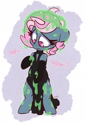 Size: 1440x2048 | Tagged: safe, artist:lou, oc, oc:juicy dream, earth pony, pony, bipedal, clothes, dress, earth pony oc, evening gloves, female, gloves, long gloves, mare, messy, slimed