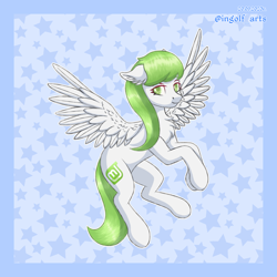 Size: 2250x2250 | Tagged: safe, artist:ingolf arts, pegasus, pony, chest fluff, cute, ear fluff, female, floppy ears, high res, linux, linux mint, mare, passepartout, ponified, smiling, solo, spread wings, wings