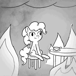 Size: 640x640 | Tagged: safe, artist:kerozenne, derpibooru exclusive, pinkie pie, earth pony, pony, g4, animated, fire, gif, grayscale, meme, monochrome, sketch, solo, this is fine