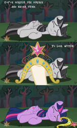 Size: 1147x1900 | Tagged: safe, twilight sparkle, oc, alicorn, pony, fanfic:full friendship's magic, g4, big crown thingy, element of magic, forest, jewelry, meme, regalia, twilight sparkle (alicorn)