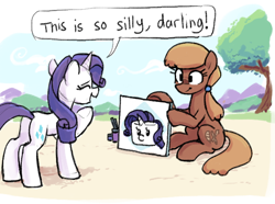 Size: 554x413 | Tagged: safe, artist:plunger, rarity, oc, oc:snickerdoodle, earth pony, pony, unicorn, g4, butt, caricature, cute, darling, duo, eyes closed, female, food, imported from twibooru, looking at each other, looking at someone, mare, marshmallow, plot, png, rarity is a marshmallow, rearity